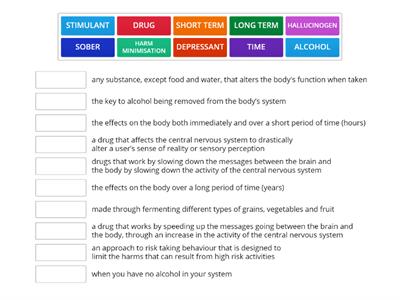 Year 9 Health - Term 2 - Drugs - Match up