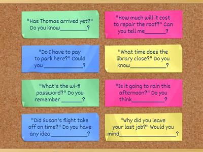 Grammar: Indirect questions (Upper intermediate 1A)