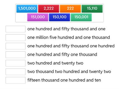 Matching Numbers in Standard Form to Word Form