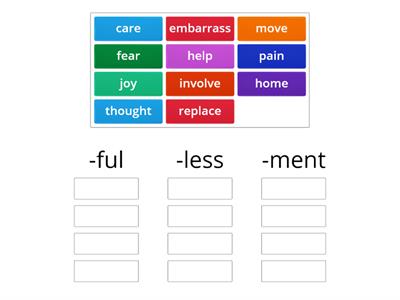  Suffixes -ful; - less; -ment