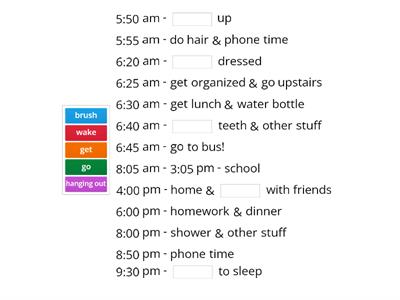 Allie`s school routine