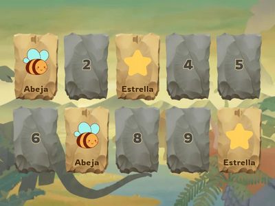 Vocales vocabulario A-U (abeja, estrella, iglú, ojo, unicornio)