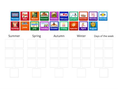 Months seasons days of the week