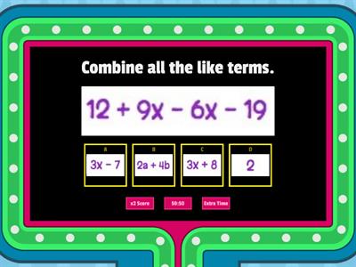 Combine like terms Game show