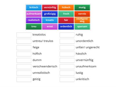 Charaktereigenschaften - Antonyme