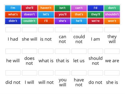 Grade 2 Contractions Match Up