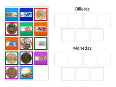 Clasificar billetes y monedas