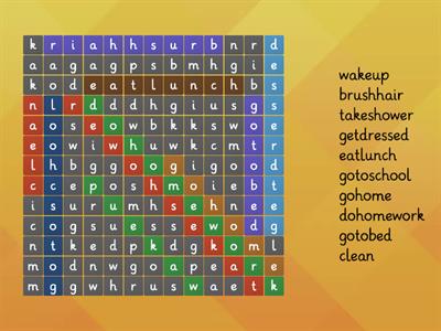 Word Search Daily Routine Verbs