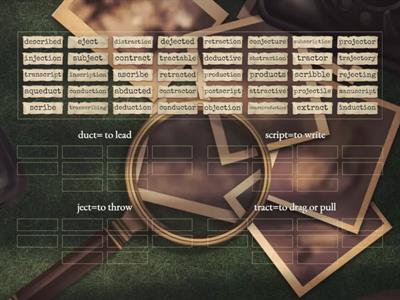 Root word "duct" "scrpt" "tract" "ject"