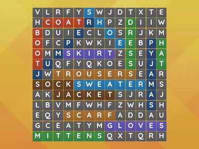 Find 15 names of clothing