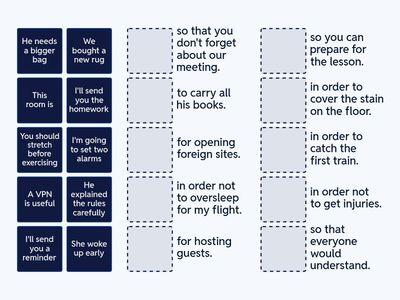 Clauses of purpose. Matching.