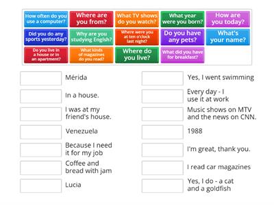 Word Order in Questions - AEF 2 - Unit 1A (GRAMMAR)