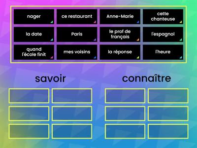 Bien dit! 1 - Grammaire 9.1.2 - SAVOIR vs. CONNAÎTRE [jeu de tri]