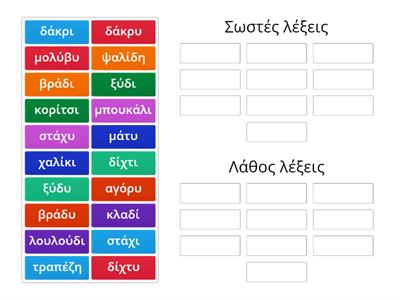 Βάλε τις λέξεις στη σωστή πλευρά: