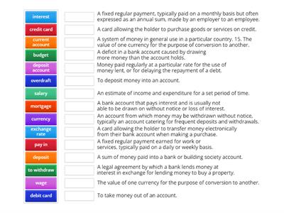 Money vocabulary Match up