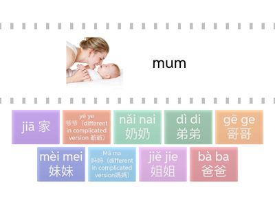 find the match game of chinese family vocabulary