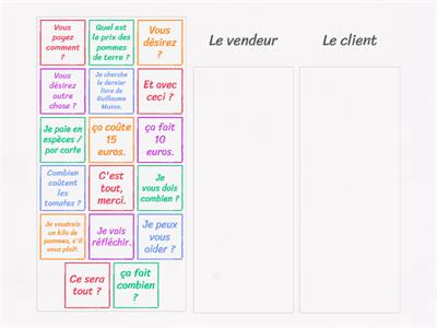 Je fais mes courses : classez les phrases du vendeur ou du client