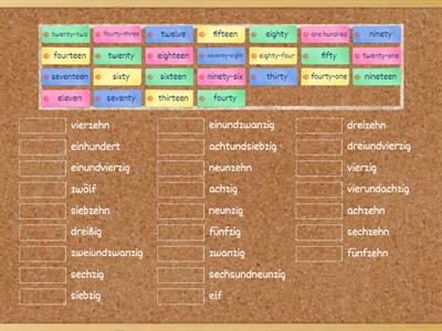 Numbers: Match the English numbers to their German translation. / Verbinde die englischen Zahlen mit der korrekten deutschen Übersetzung!