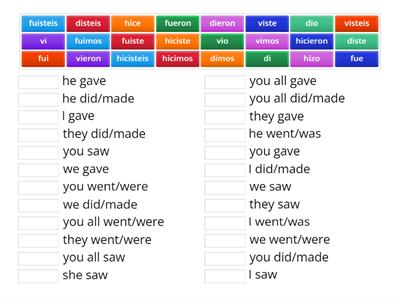 Sp. 2 Ir/Ser, Ver, Dar, Hacer (Preterite)