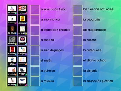 Las asignaturas y los útiles escolares 