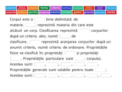 Corp, clasificare, ordonare, proprietăți fizice, mărimi fizice