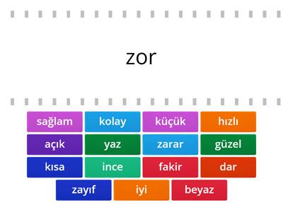 Zıt anlamlı kelimeler 1.Sınıf