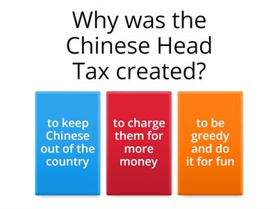 The Chinese Head Tax Quiz!