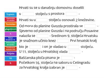 Iz prošlosti domovine Hrvatske (Dopuni rečenice)