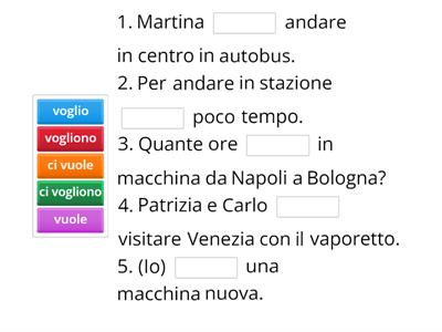 Ci vuole / ci vogliono (Lezione 5, Grammatica, pag. 149 n. 4)