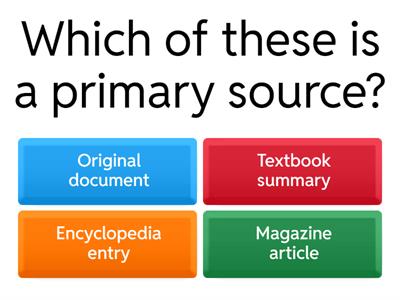 Primary and Secondary History Sources Quiz