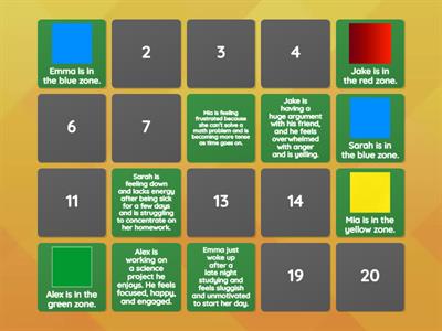 Match the Zone of Regulation
