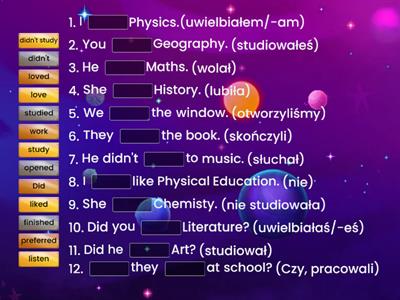 Unit 2. Past Simple - regular verbs - tłumaczenie fragmentów zdań