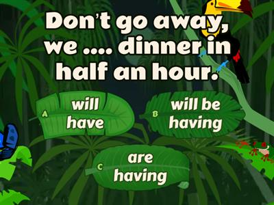 Present Simple, Present Continuous, Future Simple, Future Continuous, Future Perfect