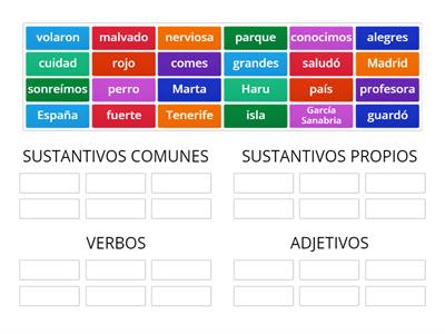 Sustantivos, adjetivos y verbos