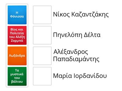 Να συσχετίσετε τους συγγραφείς της Α’ στήλης με τα έργα της Β’ στήλης