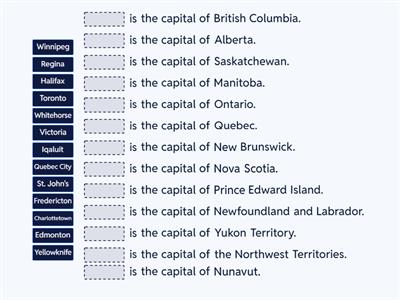Canadian capital cities: Fill-in-the-blank activity
