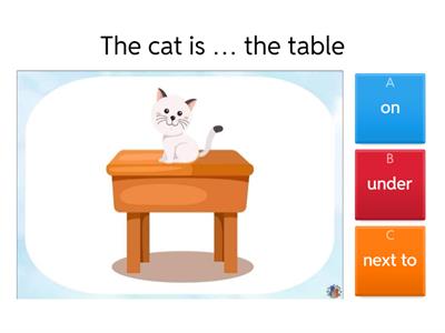  behind,between,in front of,next to,on, under