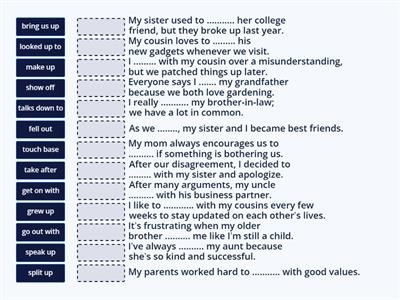 family connections phrasal verbs match