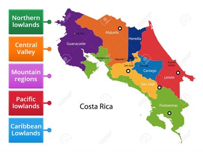 Main climate regions in Costa Rica