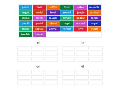 Unaccented Final Syllables (-el, -le, -il, -al)