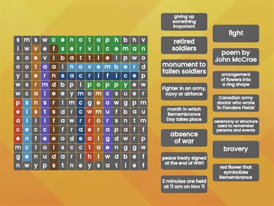 Remembrance Day wordsearch