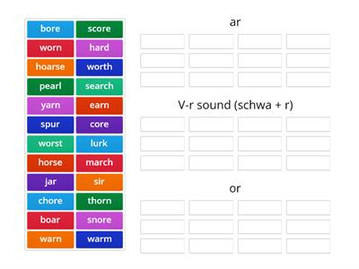 2.30 (sort 30-within) Review AR, SCHWA + R, & OR (yellow)