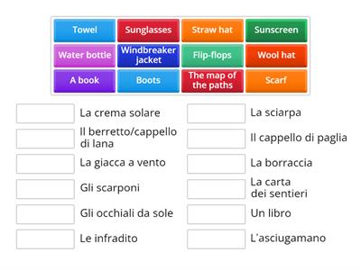 Lessico (oggetti da portare in vacanza al mare e in montagna)