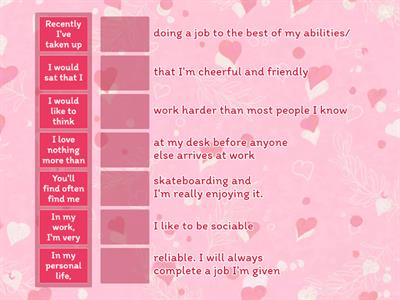 Match telling about yourself