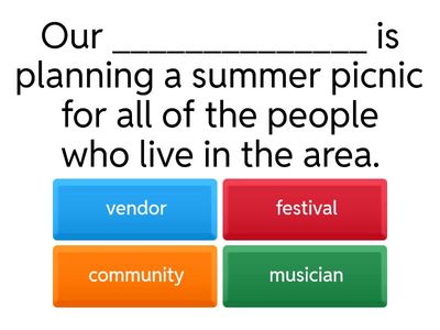 Community Events - Vocabulary Fill in the Blanks