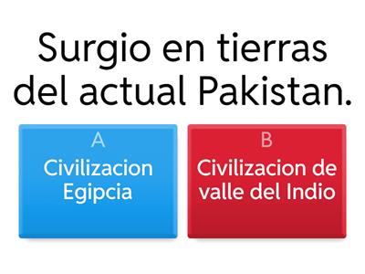Clasifica las descripciones siguientes como civilizacion Egipcia o civilizacion de valle del Indio