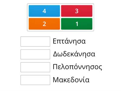 Αντιστοιχίστε με ποια σειρά έγιναν τμήματα του ελληνικού κράτους οι παρακάτω περιοχές