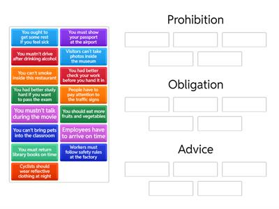 Modals of prohibition, obligation, advice