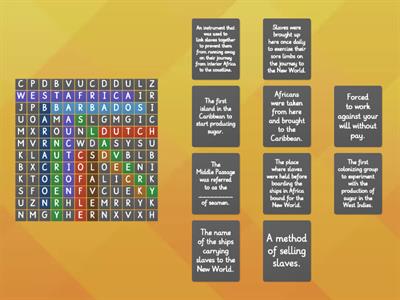 Trans Atlantic Slave trade Word Search