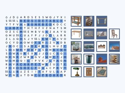 Wörtersuche - furniture and other words (analog zu Bumblebee 4 - mit Hinweisen)